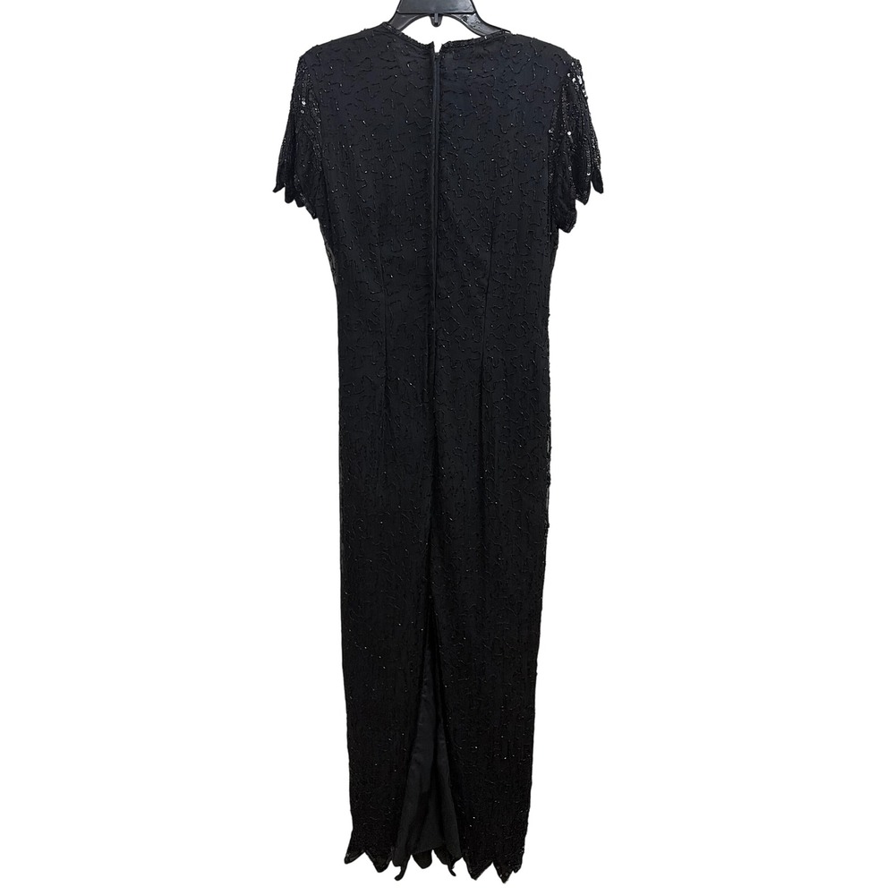Silk Gown Beaded Vintage Stenay Womens 10 Black Sequin Art Deco Evening Dress - Picture 6 of 6